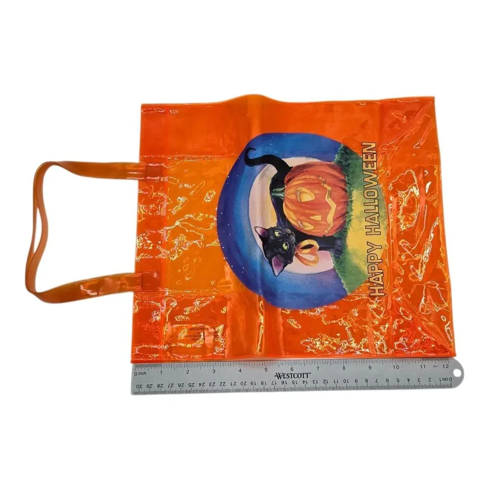 2004 Barnes & Noble Halloween Trick Treat Black Cat Pumpkin Rare Vinyl Tote Bag